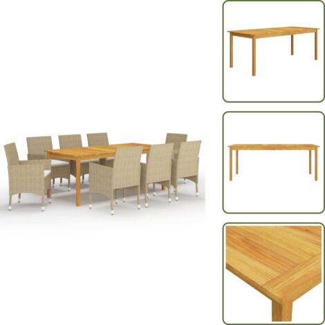 The Living Store Set da Pranzo da Giardino 9 pz Beige - Tavolo da pranzo esterno