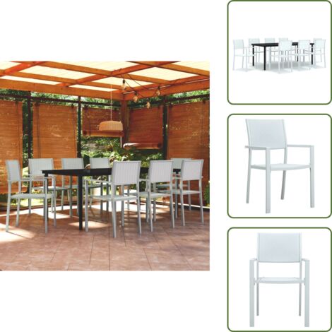 The Living Store Set da Pranzo da Giardino 9 pz Bianco - Tavolo da pranzo da esterno