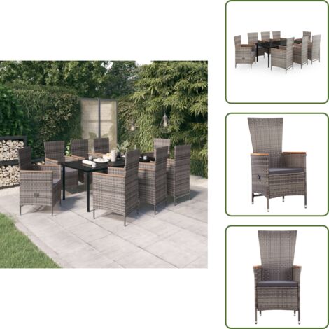 The Living Store Set da Pranzo da Giardino 9 pz con Cuscini Grigio - Tavolo da giardino