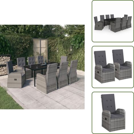 The Living Store Set da Pranzo da Giardino 9 pz con Cuscini Grigio - Tavolo da giardino