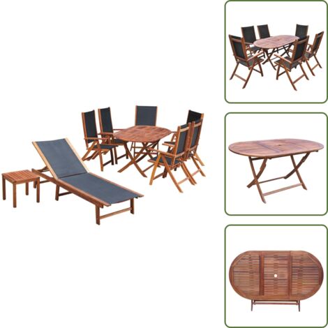 The Living Store Set da Pranzo da Giardino 9 pz con Cuscini Massello di Acacia - Tavolo da pranzo in legno