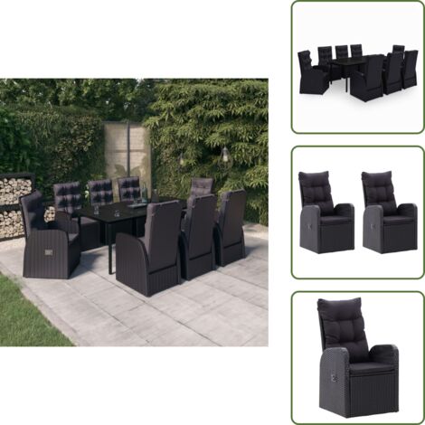 The Living Store Set da Pranzo da Giardino 9 pz con Cuscini Nero - Tavolo da pranzo da esterno
