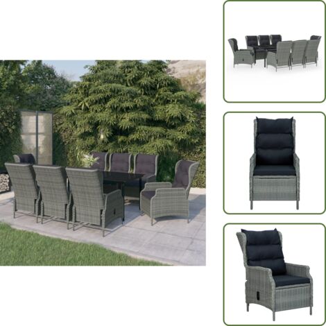 The Living Store Set da Pranzo da Giardino 9 pz Grigio Chiaro - Sedie da giardino