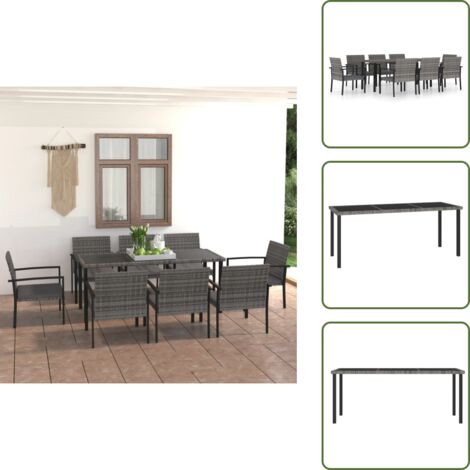 The Living Store Set da Pranzo da Giardino 9 pz in Polyrattan Grigio - Tavolo da pranzo da giardino