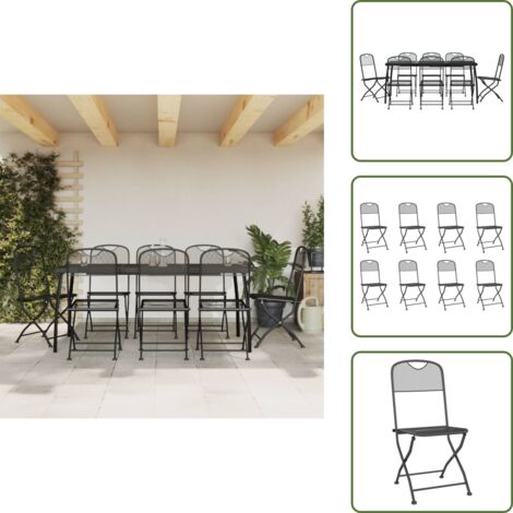 The Living Store Set da Pranzo da Giardino 9pz Antracite in Rete Metallica - Tavolo da pranzo da giardino