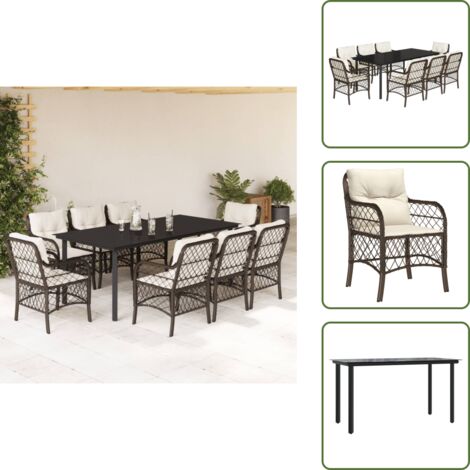 The Living Store Set da Pranzo da Giardino 9pz con Cuscini Marrone in Polyrattan - Tavolo da giardino