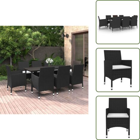 The Living Store Set da Pranzo da Giardino e Cuscini 9 pz in Polyrattan e Vetro - Sedie da pranzo esterne