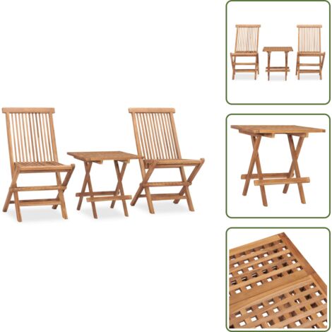 The Living Store Set da Pranzo da Giardino Pieghevole 3 pz in Massello di Teak - Tavolo da pranzo da giardino