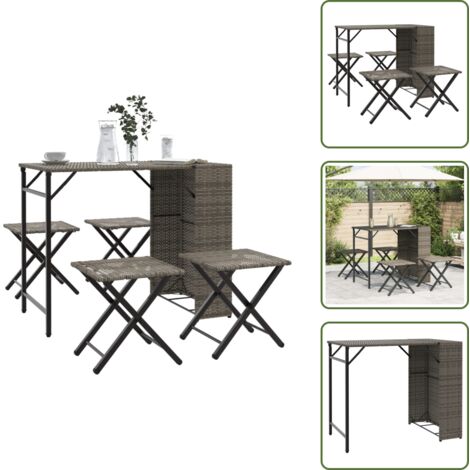 The Living Store Set da Pranzo da Giardino Pieghevole 5 pz Grigio in Polyrattan - Tavolo da pranzo da esterno