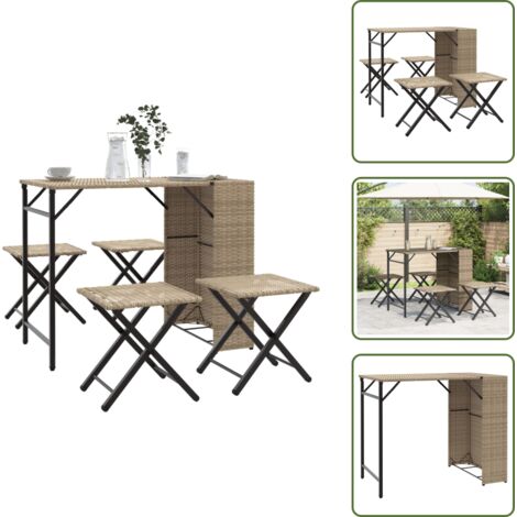 The Living Store Set da Pranzo da Giardino Pieghevole 5pz Beige in Polyrattan - Tavolo da pranzo da esterno