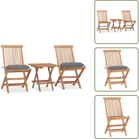 The Living Store Set da Pranzo Giardino Pieghevole 3 pz Cuscino Massello di Teak - Sedie da giardino