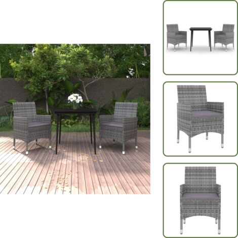 The Living Store Set da Pranzo per Giardino 3 pz con Cuscini Polyrattan e Vetro - Sedie da giardino