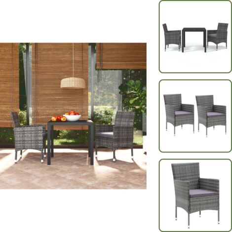 The Living Store Set da Pranzo per Giardino 3 pz con Cuscini Polyrattan Grigio - Sedie da giardino