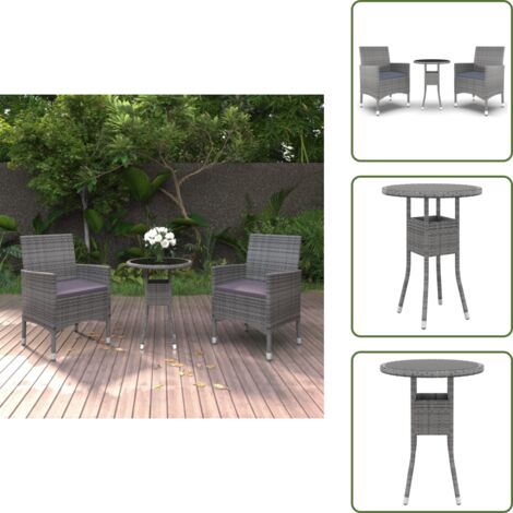 The Living Store Set da Pranzo per Giardino 3 pz in Polyrattan Grigio - Tavolo da giardino