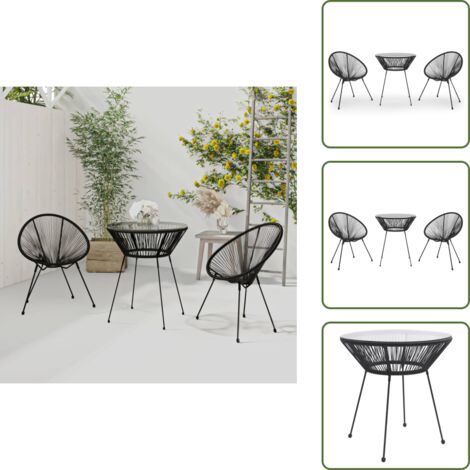 The Living Store Set da Pranzo per Giardino 3 pz Nero - Tavolo da giardino
