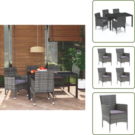The Living Store Set da Pranzo per Giardino 5 pz con Cuscini Polyrattan Grigio - Sedie da giardino