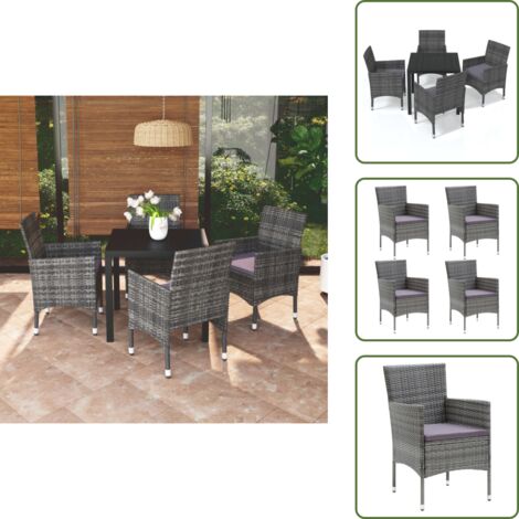 The Living Store Set da Pranzo per Giardino 5 pz con Cuscini Polyrattan Grigio - Sedie da giardino