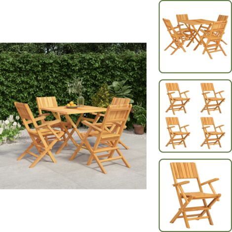 The Living Store Set da Pranzo per Giardino 5 pz in Legno Massello di Teak - Tavolo da pranzo in legno