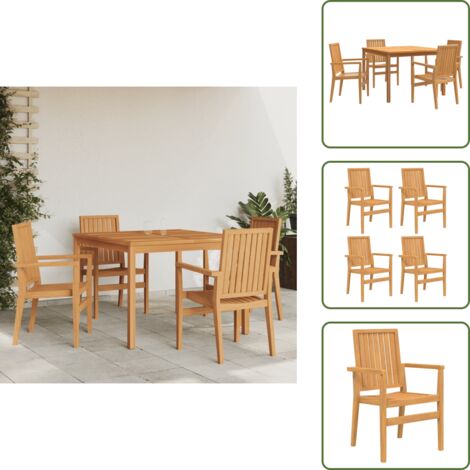 The Living Store Set da Pranzo per Giardino 5 pz in Legno Massello di Teak - Tavolo da pranzo in legno