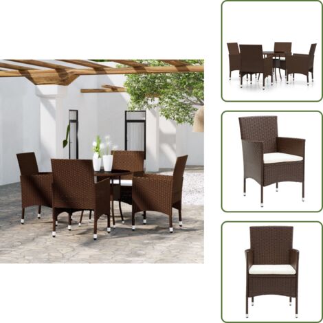 The Living Store Set da Pranzo per Giardino 5 pz in Polyrattan Marrone - Tavolo da giardino