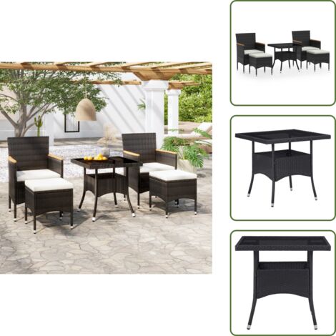 The Living Store Set da Pranzo per Giardino 5 pz Polyrattan Vetro Temperato Nero - Tavolo da pranzo esterno