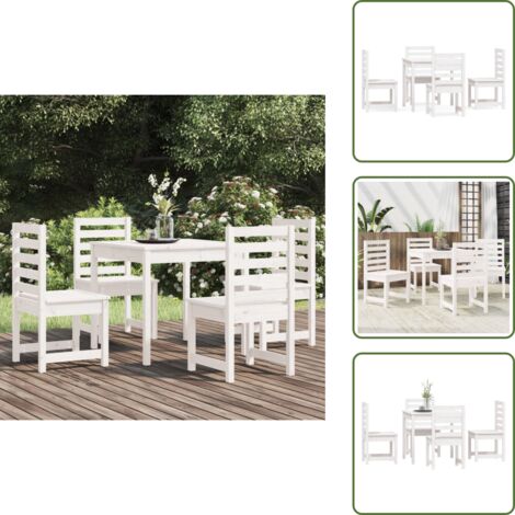 The Living Store Set da Pranzo per Giardino 5pz Bianco in Legno Massello di Pino - Tavolo da pranzo in legno