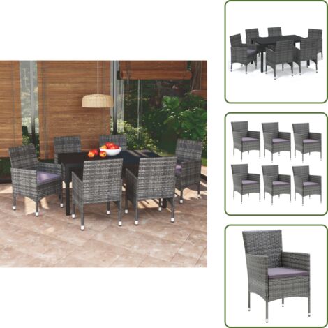 The Living Store Set da Pranzo per Giardino 7 pz con Cuscini Polyrattan Grigio - Sedie da giardino