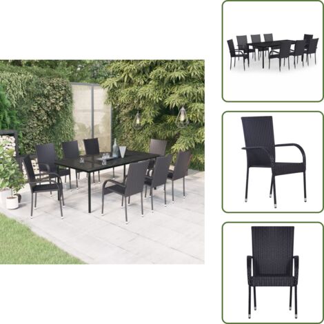 The Living Store Set da Pranzo per Giardino 9 pz con Cuscini Neri - Tavolo da giardino