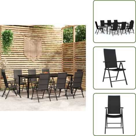 The Living Store Set da Pranzo per Giardino 9 pz con Cuscini Nero - Tavolo da giardino