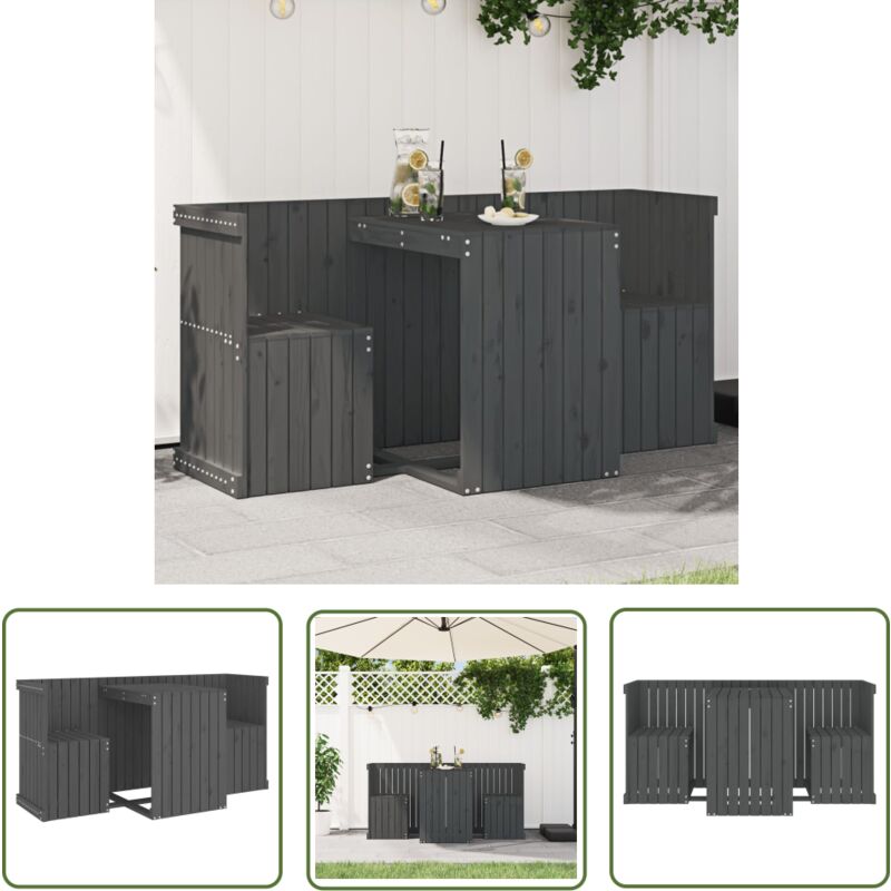Set de balcon 2 places gris bois de pin massif - Salon De Jardin - Mobilier De Jardin - Set De Salon De Jardin - Ensemble De Balcon - Table Et