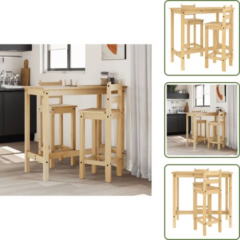 The Living Store Set de bar 3 piezas madera maciza de pino - Bar