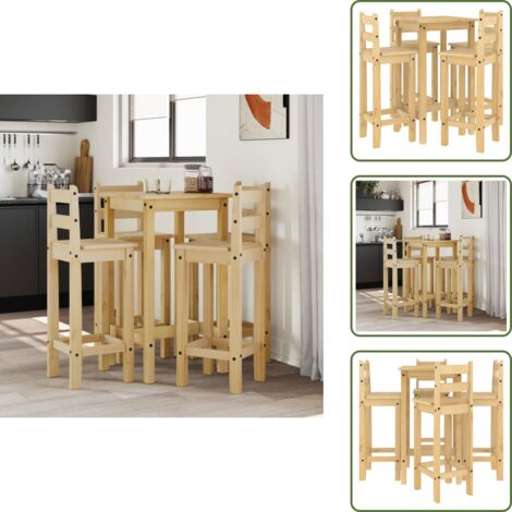 The Living Store Set de bar 5 piezas madera maciza de pino - Mesa de bar