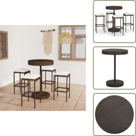 The Living Store Set de bar para jardín 5 pzas y cojines ratán sintético marrón - Cojín de bar