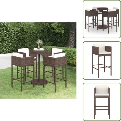 The Living Store Set de bar para jardín 5 pzas y cojines ratán sintético marrón - Cojines de bar