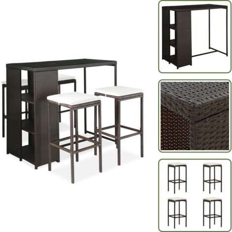 The Living Store Set de bar para jardín 5 pzas y cojines ratán sintético marrón - Cojines de bar