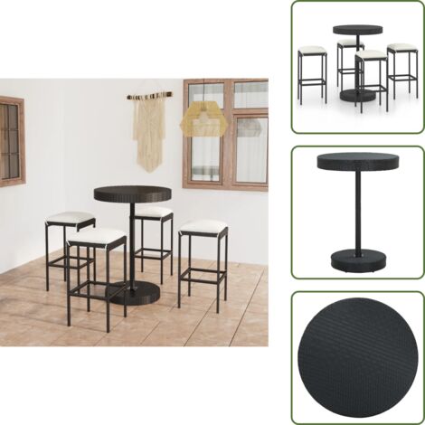 The Living Store Set de bar para jardín 5 pzas y cojines ratán sintético negro - Cojín de asiento