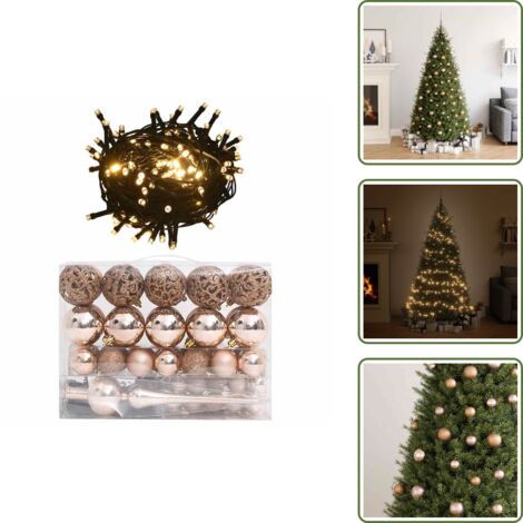 The Living Store Set de bolas de Navidad 60 pzas con pico 150 LED oro rosa - Luces LED