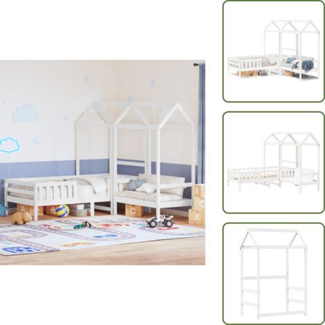 The Living Store Set de cama y banco con techo madera de pino blanco 80x200 cm - Banco con techo