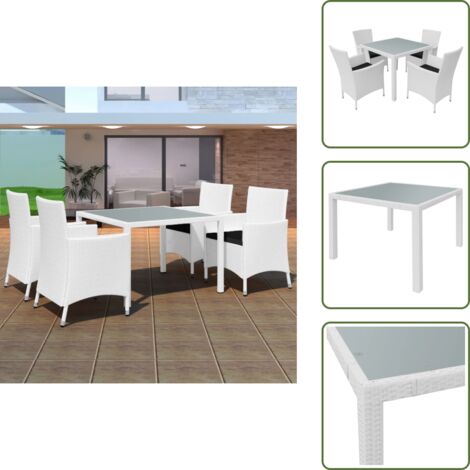 The Living Store Set de comedor de jardín 5 piezas ratán sintético blanco crema - Ratán sintético