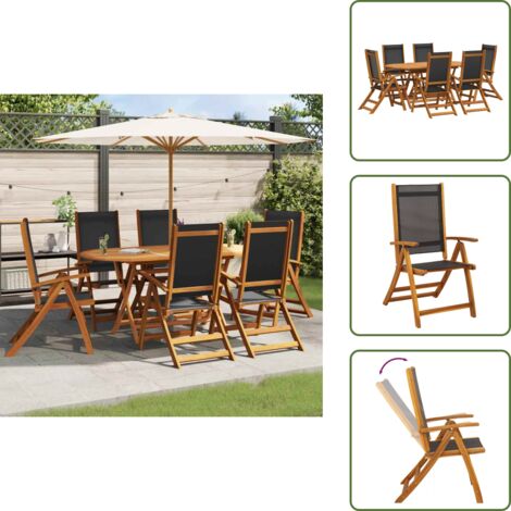 The Living Store Set de comedor de jardín 7 piezas madera maciza de acacia - Mesa de jardín