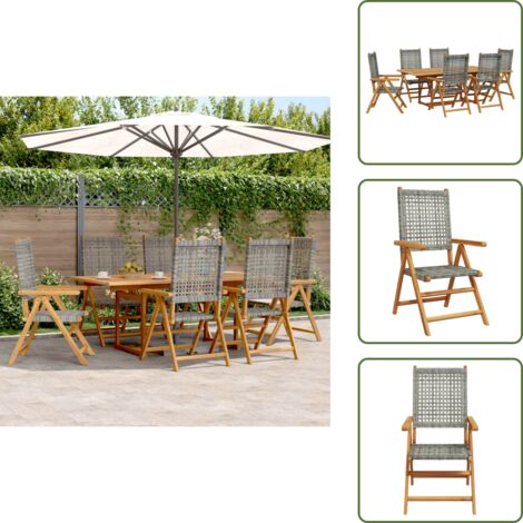 The Living Store Set de comedor de jardín 7 pzas ratán PE madera acacia gris - Sillas de jardín