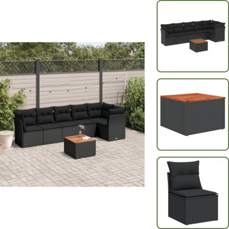 The Living Store Set de comedor de jardín 7 pzas y cojines ratán sintético negro - Asiento de jardín