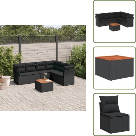 The Living Store Set de comedor de jardín 7 pzas y cojines ratán sintético negro - Asiento de jardín