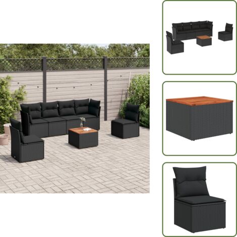 The Living Store Set de comedor de jardín 7 pzas y cojines ratán sintético negro - Asiento de jardín