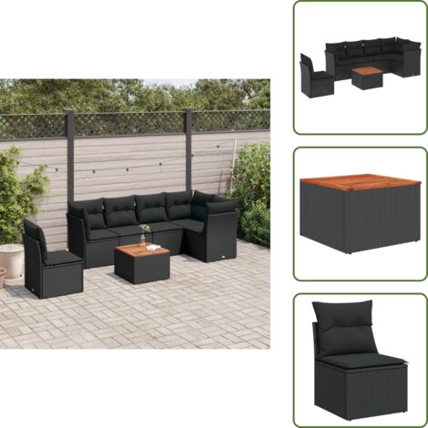 The Living Store Set de comedor de jardín 7 pzas y cojines ratán sintético negro - Asiento de jardín