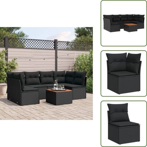 The Living Store Set de comedor de jardín 7 pzas y cojines ratán sintético negro - Asiento de jardín