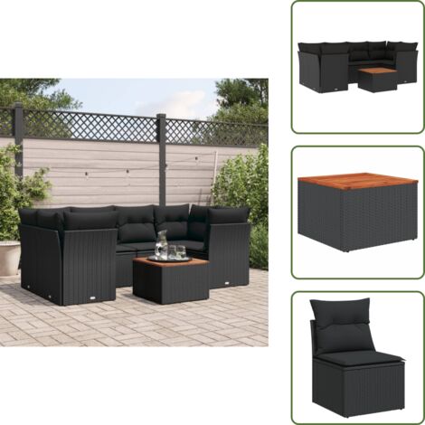 The Living Store Set de comedor de jardín 7 pzas y cojines ratán sintético negro - Asiento de jardín
