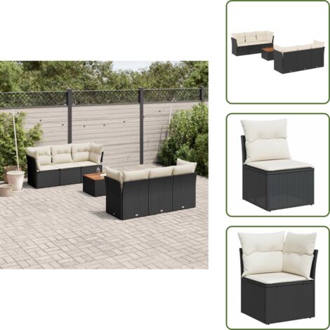The Living Store Set de comedor de jardín 7 pzas y cojines ratán sintético negro - Asiento de jardín