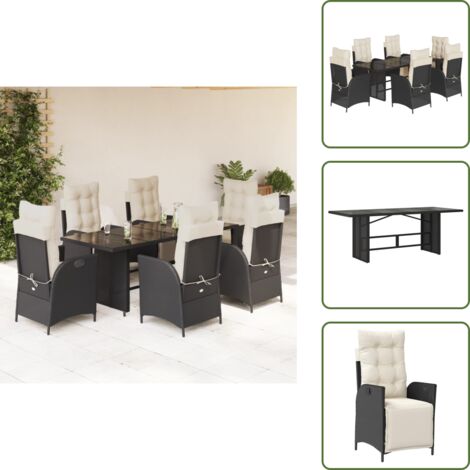 The Living Store Set de comedor de jardín 7 pzas y cojines ratán sintético negro - Jardín