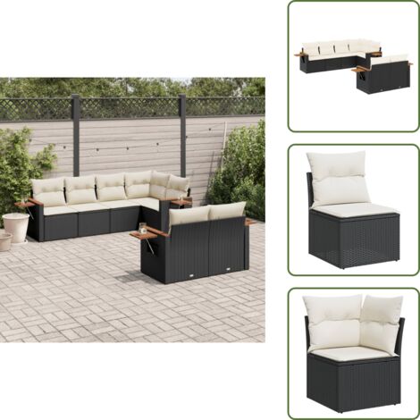 The Living Store Set de comedor de jardín 7 pzas y cojines ratán sintético negro - Muebles de exterior